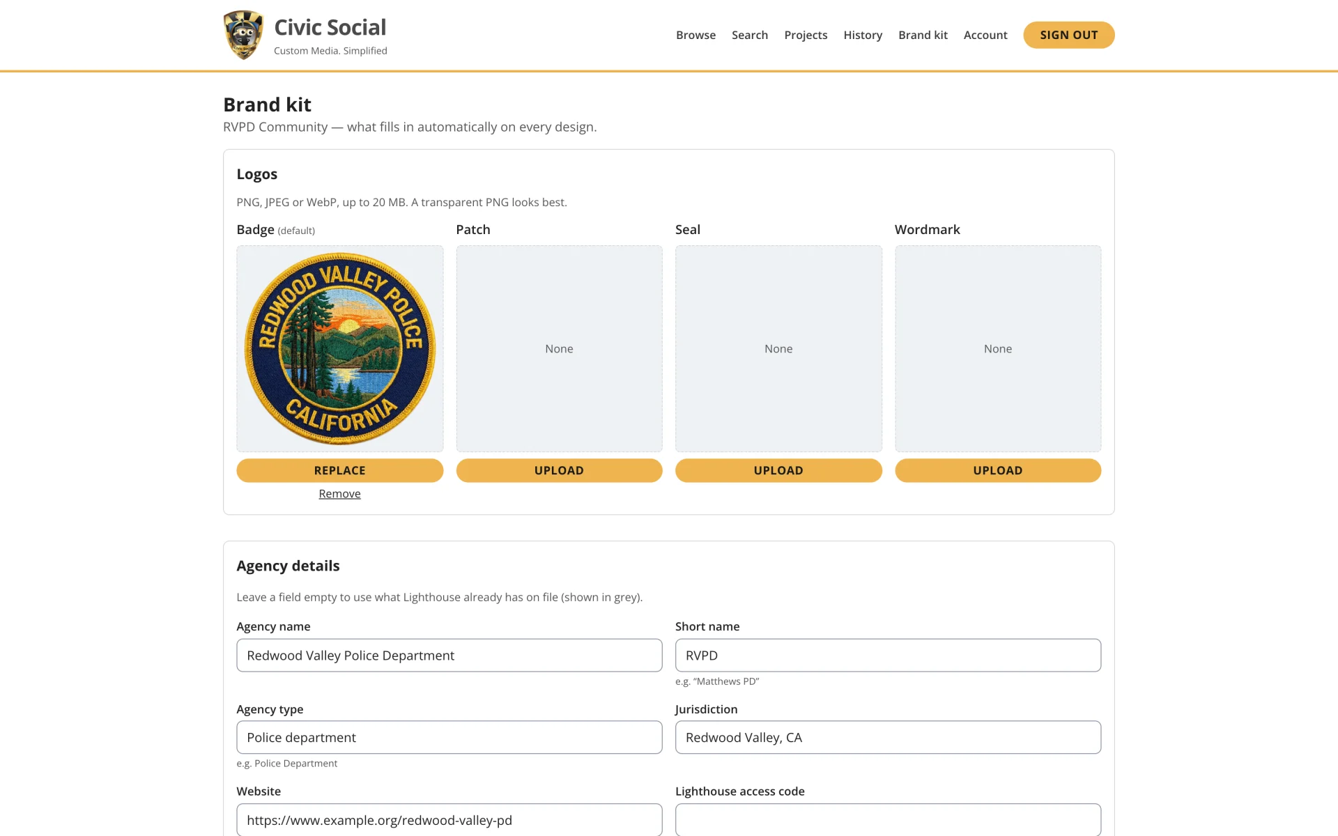 An agency brand kit in CivicSocial