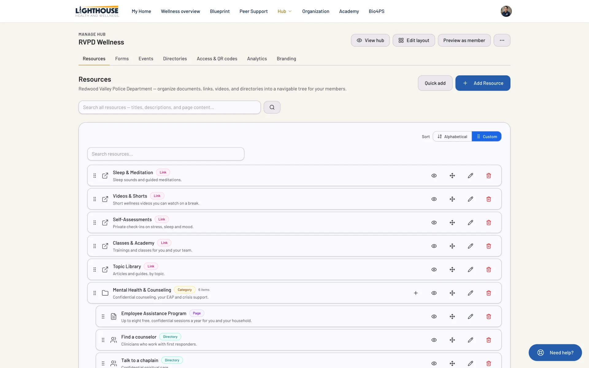 Managing the Wellness Hub: resources, forms, events and directories