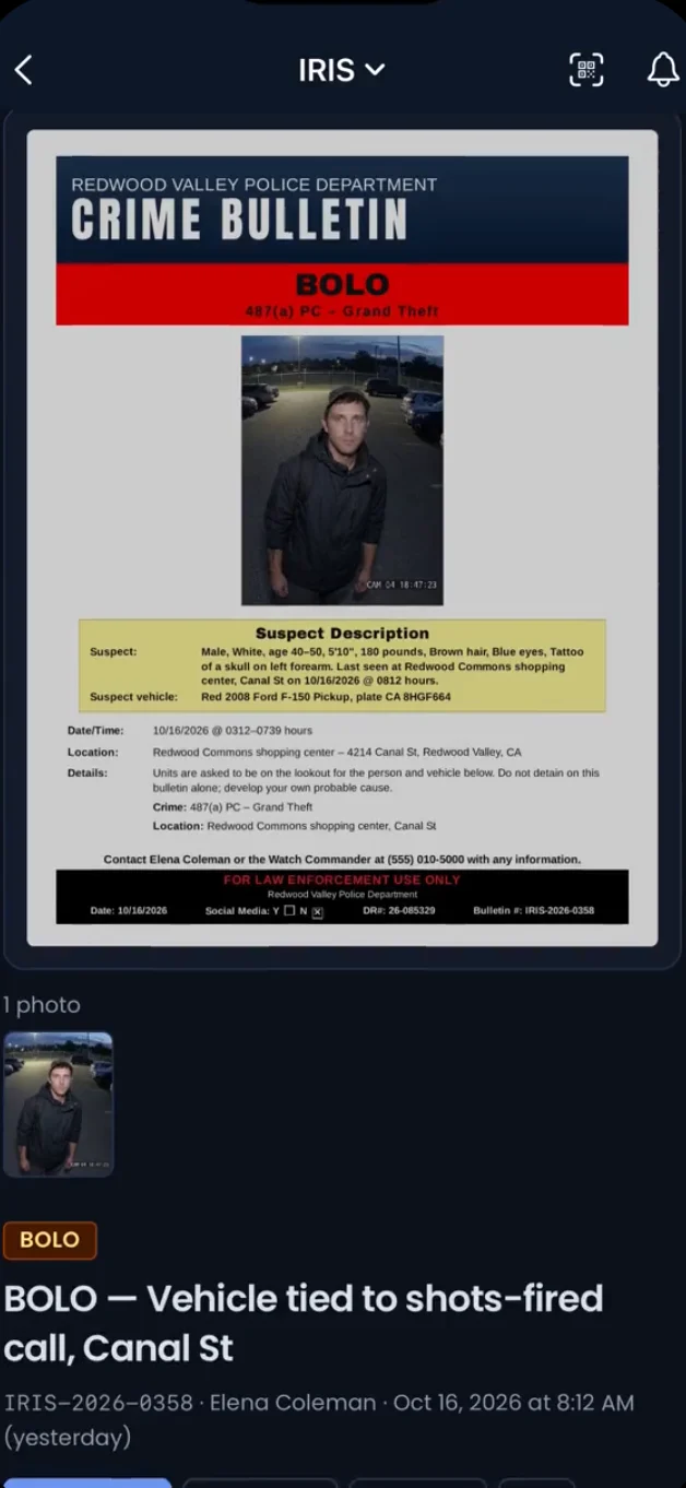 An agency-branded BOLO flyer