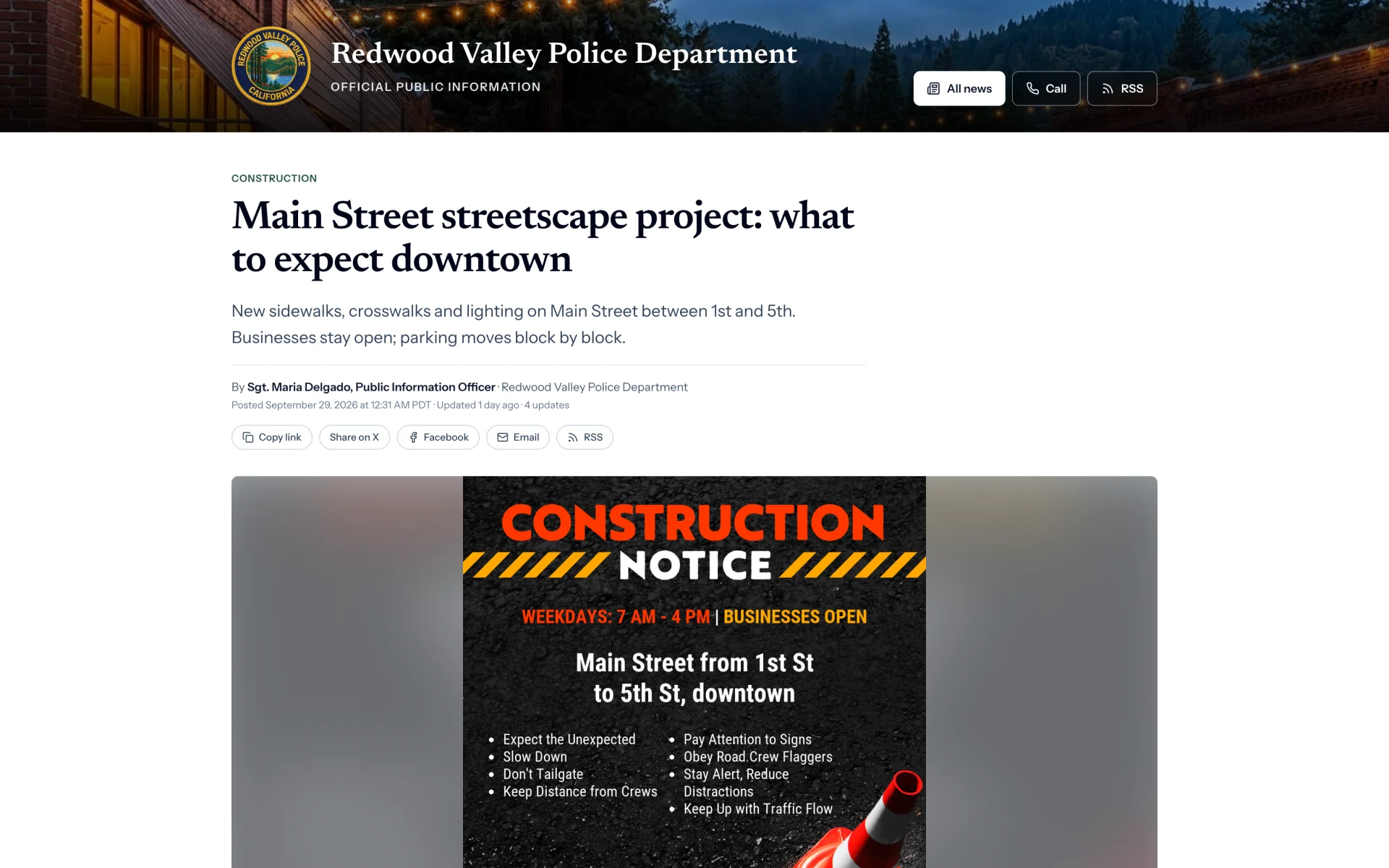 A Coffee with a Cop page on an agency’s TrustedUpdate home