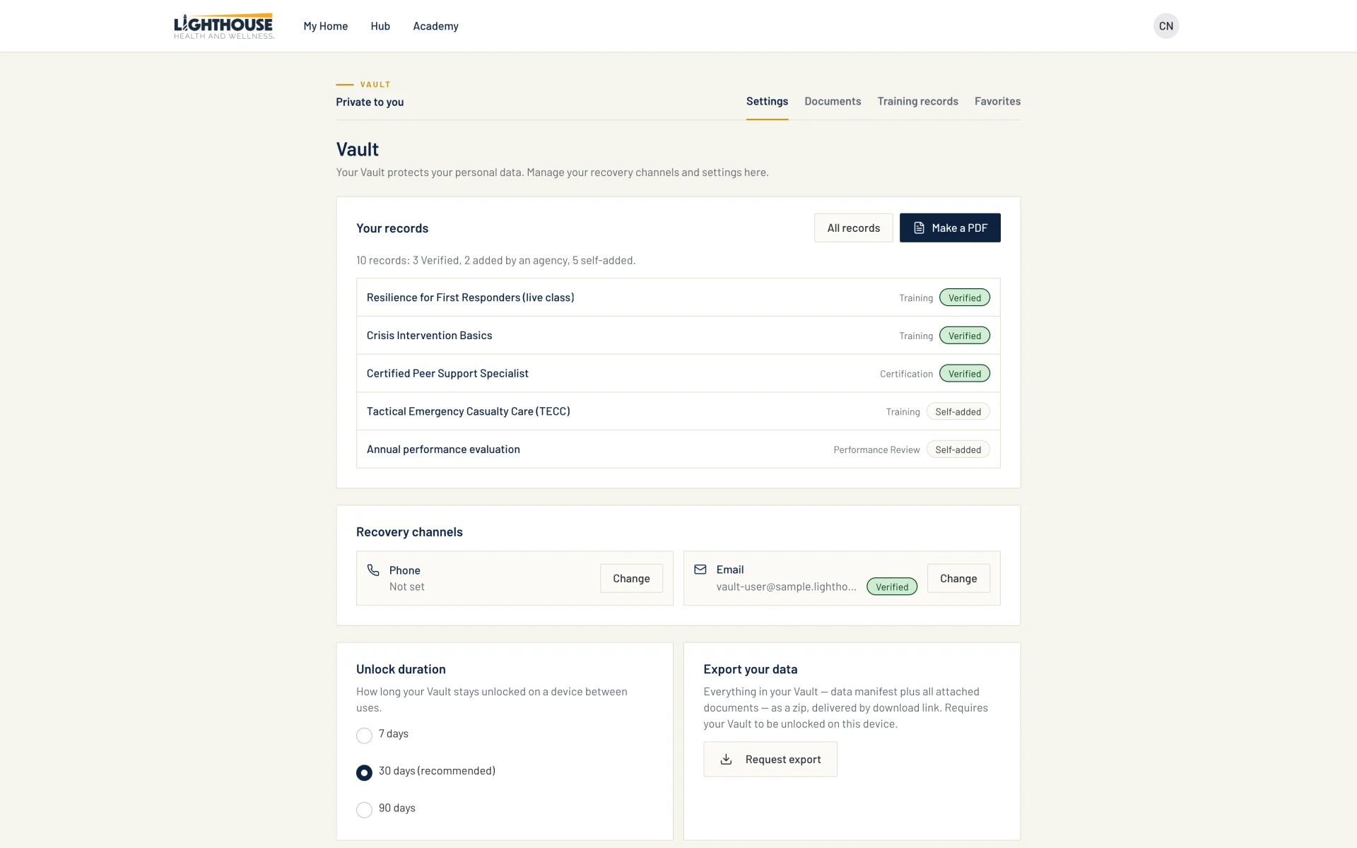 A Vault with verified, agency-added and self-added records
